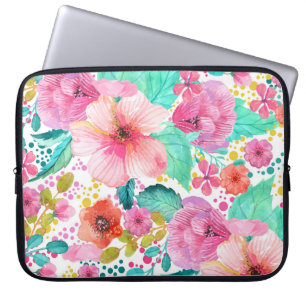 Colourful WaterColor Floral Collage Laptop Sleeve
