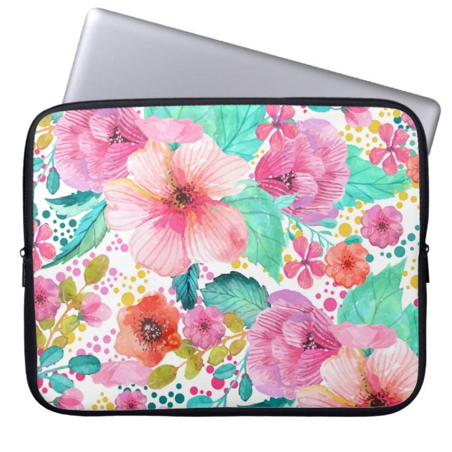 Colourful WaterColor Floral Collage Laptop Sleeve (Front)