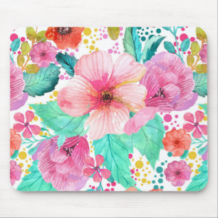 Colourful WaterColor Floral Collage Pattern Mouse Mat
