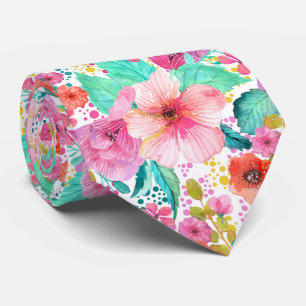 Colourful WaterColor Floral Collage Pattern Tie