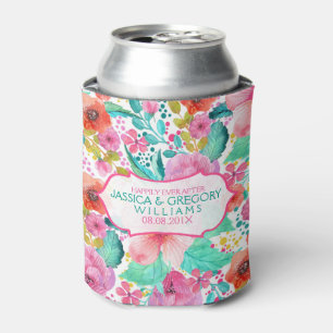 Colourful WaterColor Floral Collage Template Can Cooler