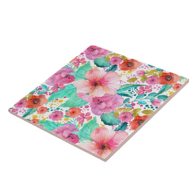 Colourful WaterColor Floral Collage Tile (Side)