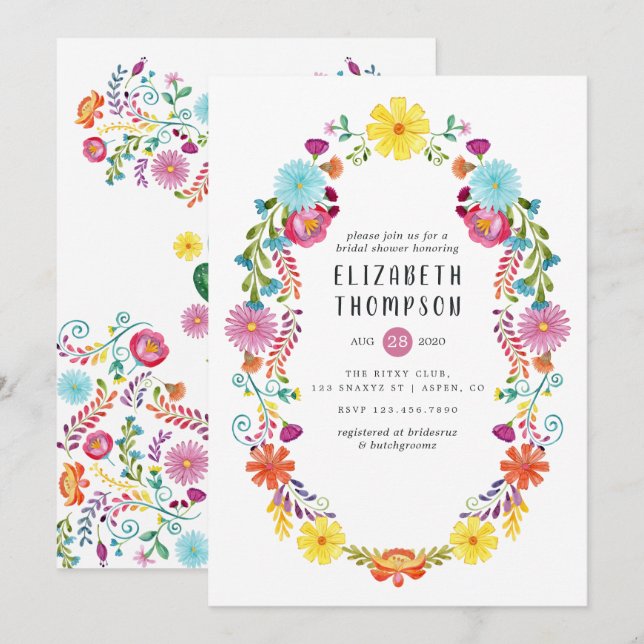 Colourful Watercolor Floral Fiesta Bridal Shower Invitation (Front/Back)