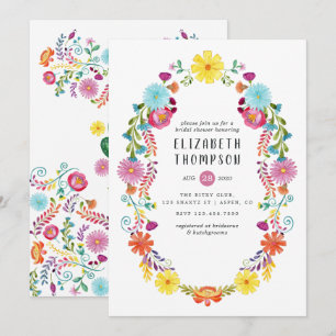 Colourful Watercolor Floral Fiesta Bridal Shower Invitation
