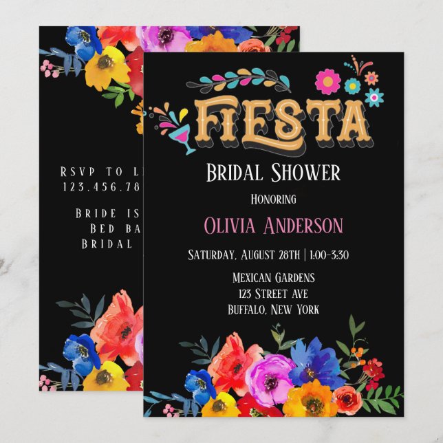 Colourful Watercolor Floral Fiesta Bridal Shower Invitation (Front/Back)