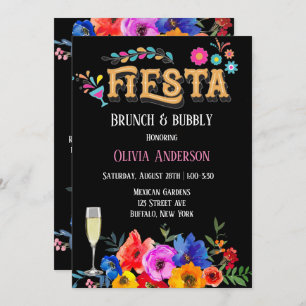 Colourful Watercolor Floral Fiesta Brunch &  Bubbl Invitation