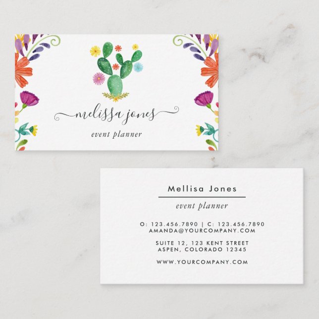 Colourful Watercolor Floral Fiesta Business Card (Front/Back)