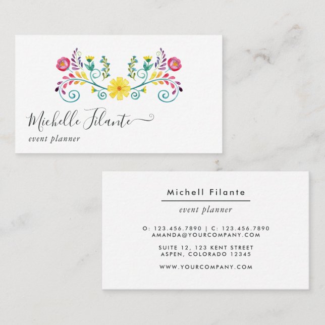 Colourful Watercolor Floral Fiesta Business Card (Front/Back)