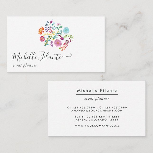 Colourful Watercolor Floral Fiesta Business Card (Front/Back)