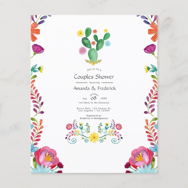 Colourful Watercolor Floral Fiesta Couples Shower Flyer (Front)