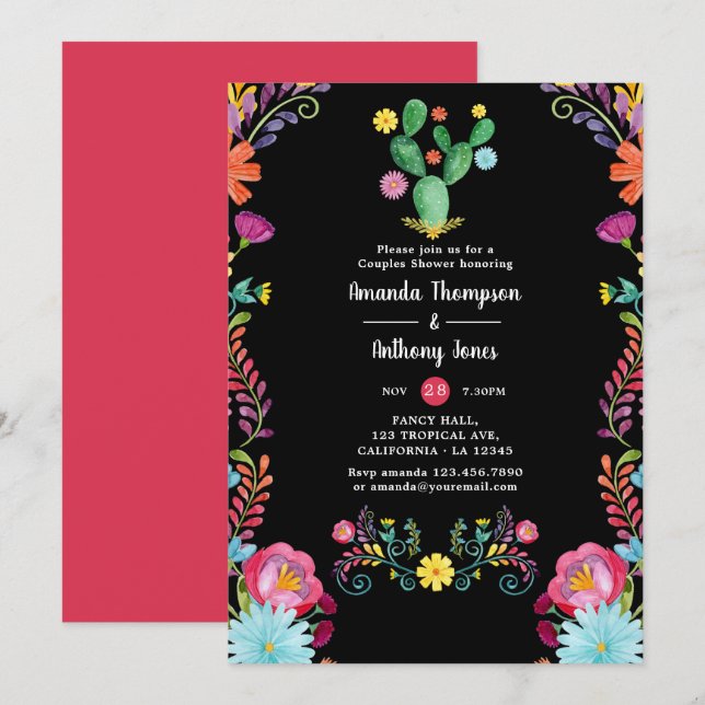 Colourful Watercolor Floral Fiesta Couples Shower Invitation (Front/Back)