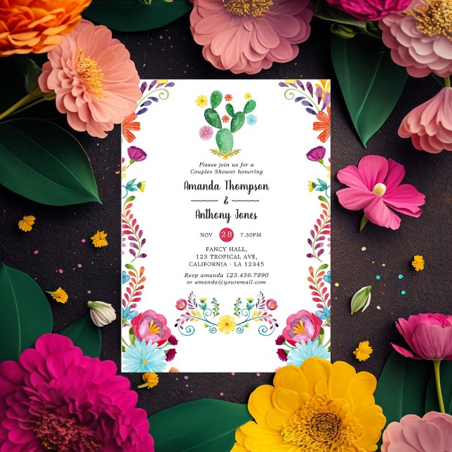 Colourful Watercolor Floral Fiesta Couples Shower Invitation (Creator Uploaded)