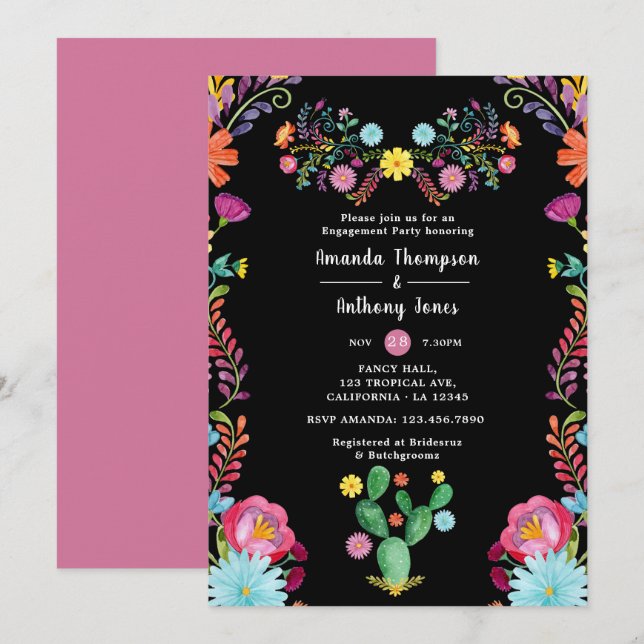 Colourful Watercolor Floral Fiesta Engagement Part Invitation (Front/Back)