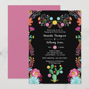 Colourful Watercolor Floral Fiesta Engagement Part Invitation