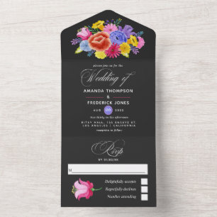 Colourful Watercolor Floral Fiesta Wedding All In  All In One Invitation
