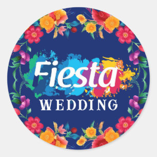Colourful Watercolor Floral Fiesta Wedding Classic Round Sticker