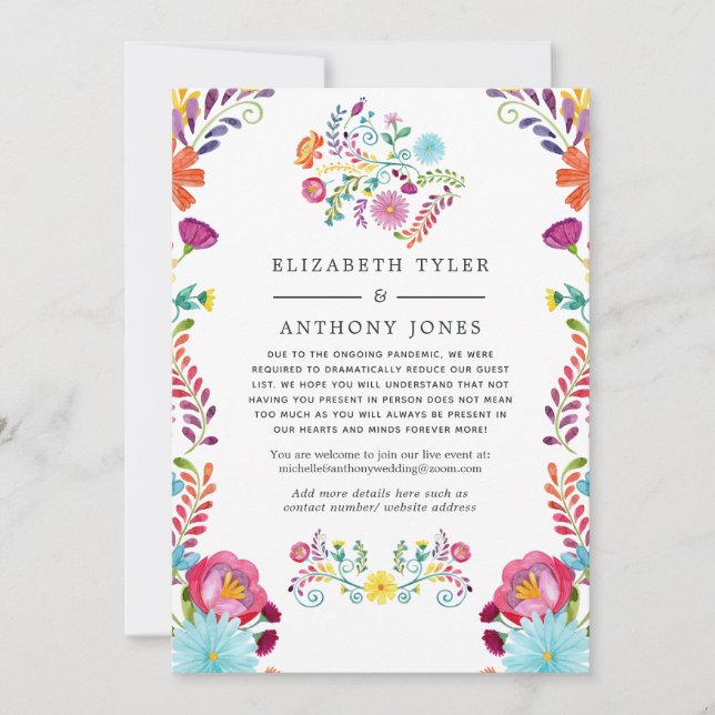Colourful Watercolor Floral Fiesta Wedding Guests Announcement (Front)