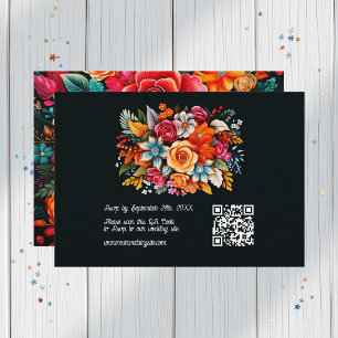 Colourful Watercolor Floral Fiesta Wedding QR Code RSVP Card