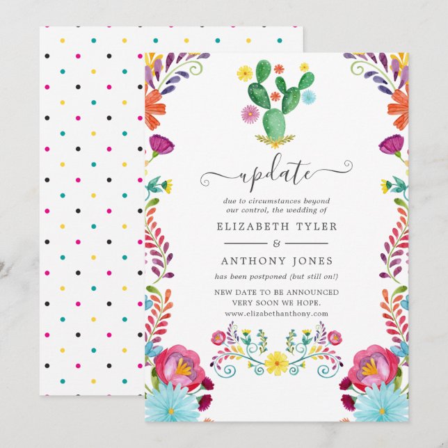 Colourful Watercolor Floral Fiesta Wedding Update Invitation (Front/Back)