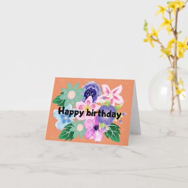 Colourful watercolor floral happy birthday card (Yellow Flower)