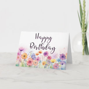 Colourful Watercolor Floral Happy Birthday Card