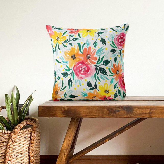 Colourful Watercolor Floral Illustration Pattern Cushion (Creator Uploaded)