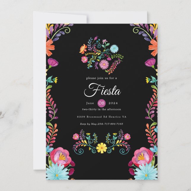 Colourful Watercolor Floral Mexican Fiesta Invitation (Front)