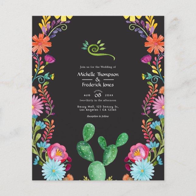Colourful Watercolor Floral Mexican Fiesta Wedding Flyer (Front)