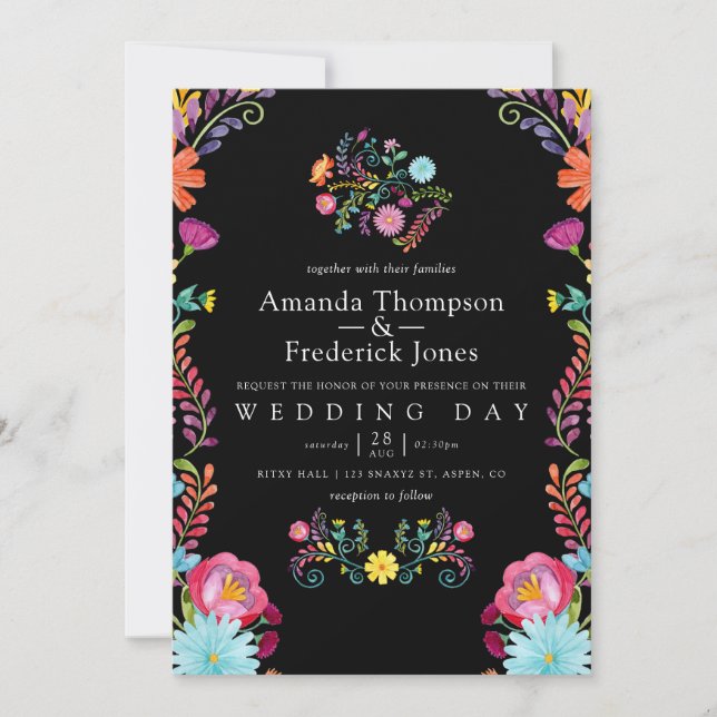 Colourful Watercolor Floral Mexican Fiesta Wedding Invitation (Front)