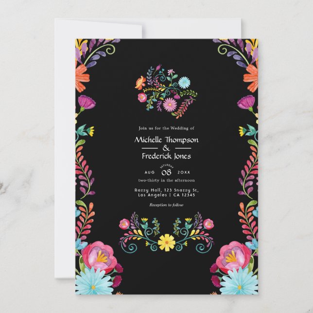 Colourful Watercolor Floral Mexican Fiesta Wedding Invitation (Front)