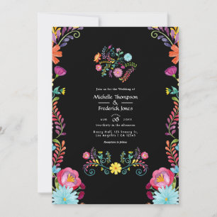 Colourful Watercolor Floral Mexican Fiesta Wedding Invitation