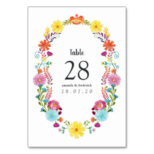 Colourful Watercolor Floral Mexican Fiesta Wedding Table Number