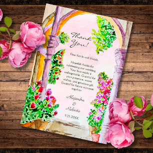 Colourful Watercolor Floral Old Town Mexico Thank You Card