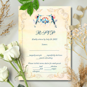 Colourful Watercolor Floral Old Town Mexico Weddin RSVP Card