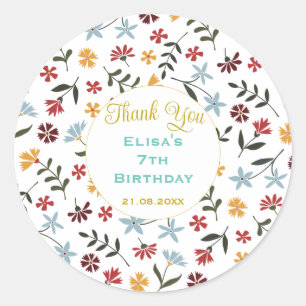 Colourful Watercolor Floral Pattern Birthday Classic Round Sticker