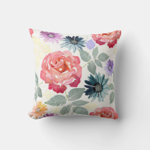 Colourful watercolor floral pattern.  cushion