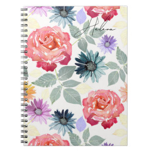 Colourful watercolor floral pattern. notebook