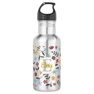 Colourful Watercolor Floral Pattern Personalised 532 Ml Water Bottle