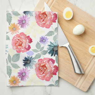 Colourful watercolor floral pattern.  tea towel