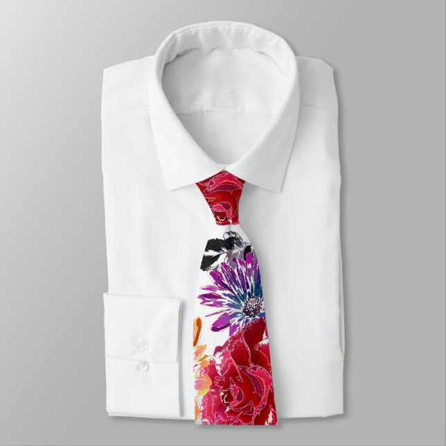 Colourful watercolor floral pattern. tie (Tied)