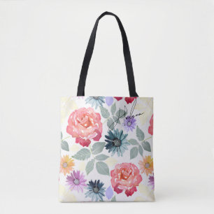 Colourful watercolor floral pattern. tote bag