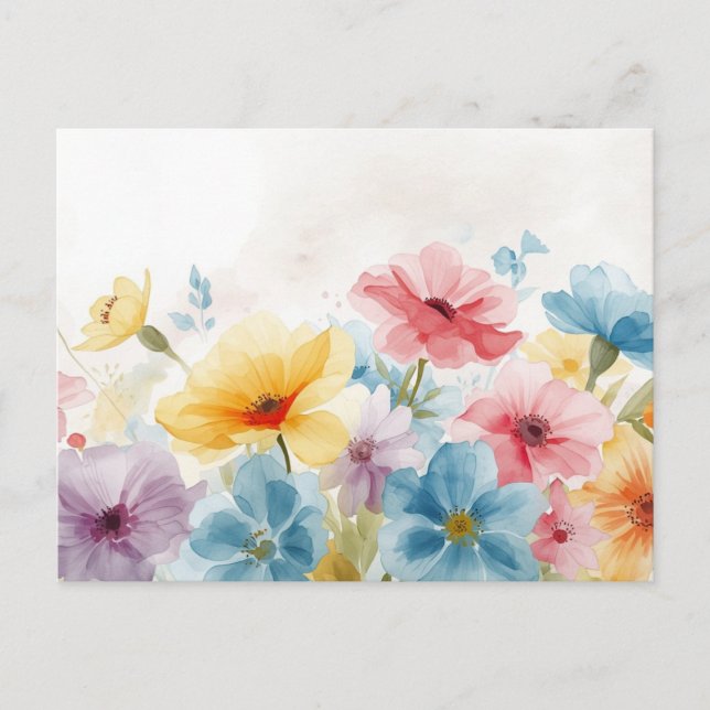 Colourful Watercolor Floral Postcard (Front)
