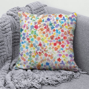 Colourful Watercolor Floral Rainbow Pattern Cushion