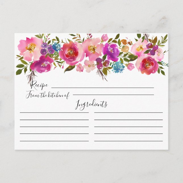 Colourful Watercolor Floral Recipe Card (Front)