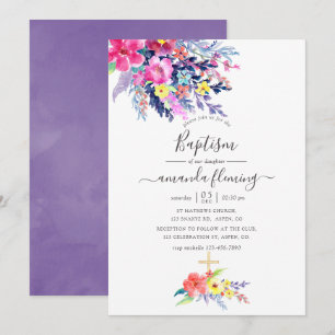 Colourful Watercolor Floral Spring Baptism Invitation