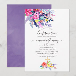 Colourful Watercolor Floral Spring Confirmation Invitation