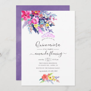 Colourful Watercolor Floral Spring Quinceañera Invitation