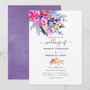 Colourful Watercolor Floral Spring Wedding Invitation
