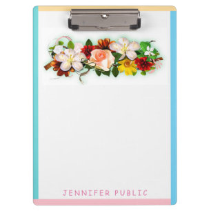 Colourful Watercolor Floral Template Blue Green Clipboard