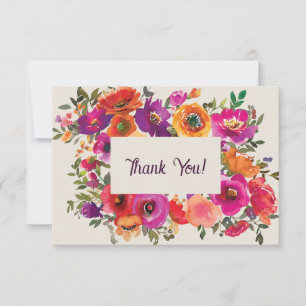 Colourful Watercolor Floral Thank You Card
